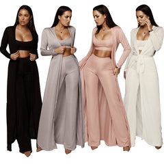 Stylish 3-Piece Knit Set with High Waist Pants