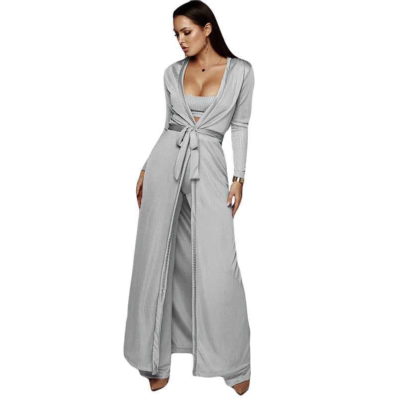Stylish 3-Piece Knit Set with High Waist Pants