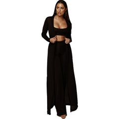 Stylish 3-Piece Knit Set with High Waist Pants