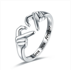 Romantic Silver Heart Hug Ring - Couple Jewelry