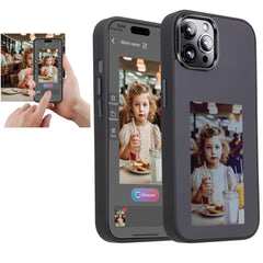DIY E-Ink Phone Case for iPhone 14 Pro Max APP Operation Smart Photo Rear Projection Customiza Phone Case Instantly Display Photos On The Ink Screen Back Cover Personalize Your Phone case (Black)