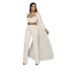 Stylish 3-Piece Knit Set with High Waist Pants